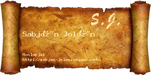 Sabján Jolán névjegykártya
